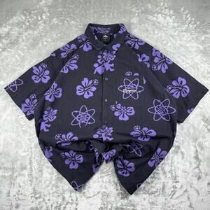 Rip Curl Purple Flower Hawaiian Casual Dress Button Down Shirt Size Mens Large